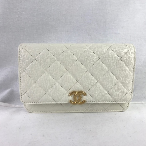 CHANEL Off White Caviar Melody Wallet on Chain w/ GHW - Picture 2 of 8